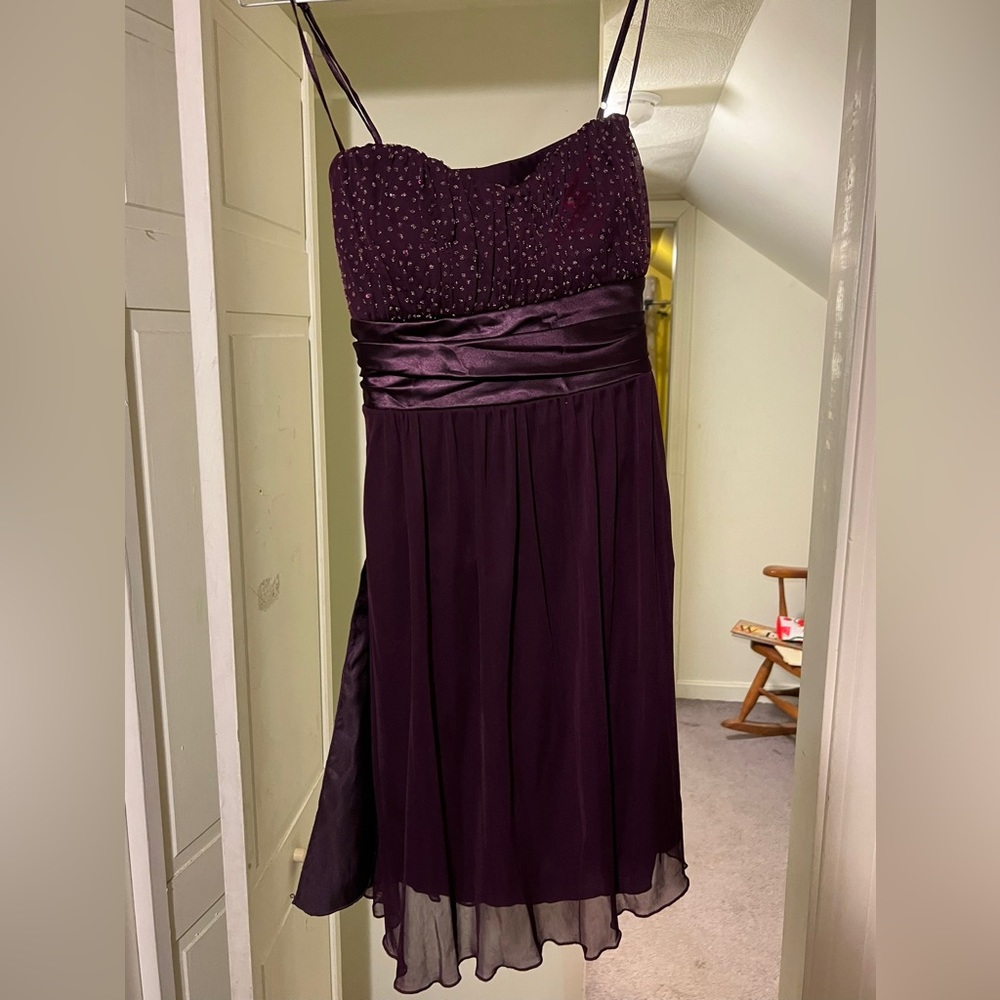 A purple/burgundy beaded bust with satin strap short dress SZ L Charlotte Russe